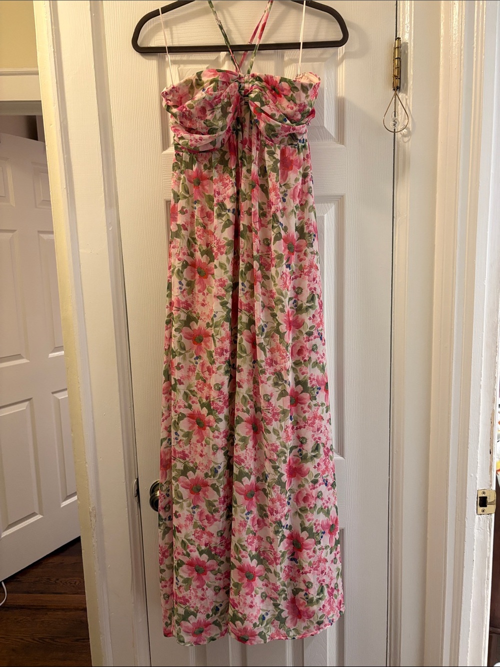 Petal & Pup Pink and Green Floral Halter Maxi Dress